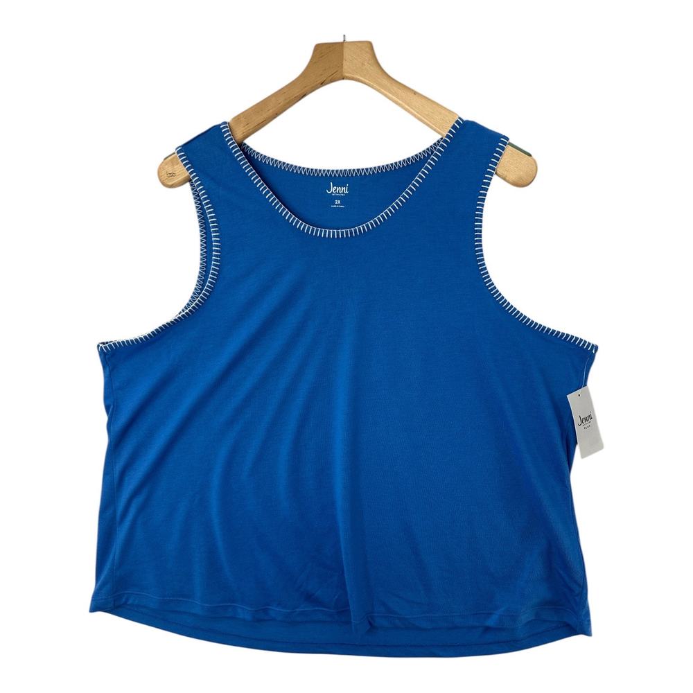 Jenni Pajama Women's‎ Plus Blue Stitch Trim Tank Top Sleepwear Sz 2XL